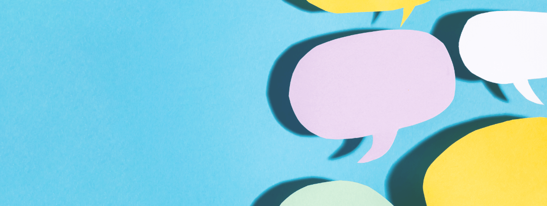 colourful speech bubbles on blue background